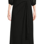 DKNY Surplice Neckline Maxi Dress Black Dress Size 6 3/4 Sleeves Long Dress Photo 0