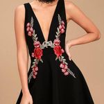 Lulus Black & Red Floral Rose Embroidered Low Cut Fit & Flare Dress Photo 4