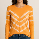 AQUA  Orange White Tie Dye Long Sleeve Top Women’s Small Soft Stretch Boho Photo 0