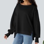 Halara Round Neck Dropped Shoulder High Low Hem Relaxed Casual Sweatshirt Large Photo 1
