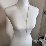 Minimalist Liquid Gold Tone Necklace Extra Long Lariat Dressy Formal Costume Photo 8