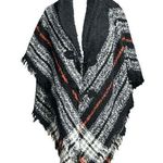 Black poncho with white and ted plaid design. Not a hoodie but a high collar! Size undefined Photo 0