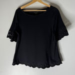 Kate Spade  Scallop Border Knit Tee Top Eyelet Black Cotton Large Photo 0