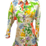 ZARA  Multicolor Floral Long Sleeve Button Up Tie Waist Ruffle Mini Shirt Dress M Photo 0