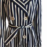 EXPRESS Navy Blue & White Striped Belted Trench Coat Size Small Photo 2