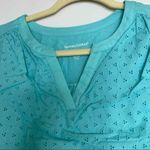 Woman Within  Eyelet‎ Knit Top Tunic V-Neck Short Sleeve Aqua Blue 14/16 M Photo 3