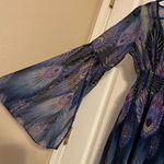 Three Eighty Two NWT  Smocked Fairy Flutter Sleeve Peacock Mini Dress Size XS Photo 2