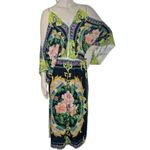 HER...BOTTARI Navy Green Multi Color Print Wide Sleeves Maxi Dress Size Small Photo 1