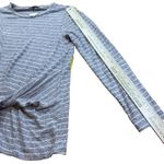 Gibson  Tie Front Cozy Fleece Pullover Top Gray Ivory Stripe Size M Minimalist Photo 13