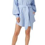 RTR Marissa Webb Emmerson Blue Long Sleeve Tie Waist Shirt Mini Dress Size Large Photo 0