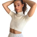 Free People ‎ Carly Swit Cropped Sweater Cream Size M Photo 0