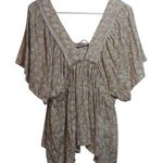 Fourteen & 9th  Floral Tan Floral Blouse with Flutter Sleeves Boho Prairie Size M Photo 0