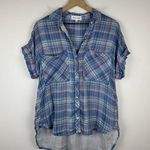 Bella Dahl Bella Dalh Rolled Short Sleeve Button Down Top Blue Plaid Pockets Women’s Sz S Photo 3