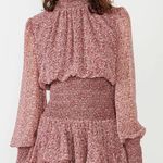 Bardot Dress Georgette Soft Floral Tiered Shirred Mini Long Sleeve Pink M Photo 0