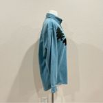 Three Rivers North Woods Trees and Bear Appliqué Teal Denim Shirt Size Small Blue Photo 6