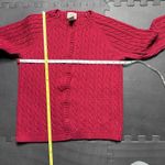 Lands' End  Medium Deep Red Cotton Cable Knit Fisherman Cardigan Sweater‎ Photo 4
