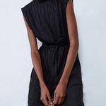 ZARA High Neck Crepe Dress with Tie at Waist in Black . NWT Photo 0