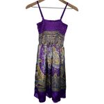 Fairy Boho Silky Paisley Print Ruched Babydoll‎ Style Mini Dress Purple Photo 1