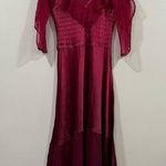 Komarov Flutter Sleeve Chiffon Charmeuse Midi Dress Cranberry Medium M Photo 1