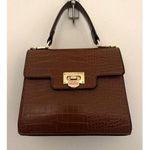 ALDO Alto Brown Alligator Imprint Single Handle Flap Clasp Closure Gold Plated Purse Photo 0