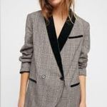 Free People Plaid Velvet Trim Blazer Oversized Tan Green XS Photo 1