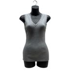 Catherine Malandrino  Grey Ribbed Knit Scalloped V-Neck Tank Top Photo 2