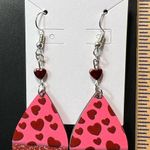 Pink Red Hearts Beaded Teardrop Drop Pierced Earrings New Photo 2