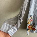 Mystree  Blue Striped Floral Embroidered Button Down Shirt M Photo 5