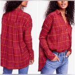Free People  Break My Stride Oversized Button Up Red Plaid Shirt Long sleeve M Photo 1