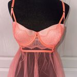 Victoria's Secret  NEON PINK PEACH BABY DOLL SHEER MESH LINGERIE TOP SLIP Photo 2