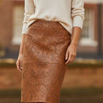 NEW Lauren Ralph Lauren Black Label Tooled Leather Pencil Skirt Sz 10 Brown Luxe Photo 0