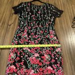 VONE Black Pink lace brocade Short sleeve embroidered Floral Arlan Midi Dress 12 Photo 7