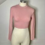 Pink Ribbed‎ Long Sleeve Mock Neck Crop Top – Small – Y2K Minimalist Layering Photo 2
