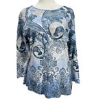 Jess & Jane Blue White Gray Floral Cotton Top with Rhinestones Size Small NEW Photo 2