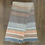 Schneiders Salzburg Color Blocked Striped 100% Linen Scarf Cream, Blue, Orange Blue Photo 5