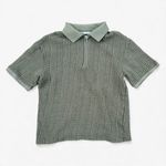 ZARA  Sage Green Ribbed Knit Polo Collar Short Sleeve Top Size S Photo 1