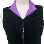 Coldwater Creek Vest Sz S Velvet Silk Reversible Zip Black Purple Quilted Mature Photo 2