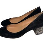 J.Crew  Women’s Size 7.5 Black Suede Bryn Glitter Block Slip On Round Toe Heels Photo 4
