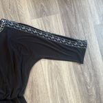 White House | Black Market Black Dress Blouson Split Sleeve with Embellished Trim Photo 6