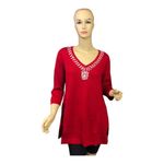 Global Chic by IMAN Touch of Cashmere Red Sweater / Tunic with jeweled neckline. Size XS Photo 5