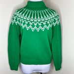 Tory Burch Tory Sport Merino Wool Fair Isle Sweater LARGE Green Turtleneck Thick Knit White Photo 2