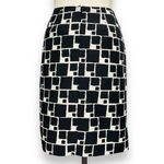 Banana Republic Skirt Cotton Silk Black White Abstract Blocks Pencil Pockets 4 Photo 1