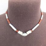 Choker Fashion Necklace With Beads, Shells and Spacers, 16" Long, Southwestern White Photo 0