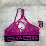 Fantasy Lingerie Vibes THICC Lace Bralette Hot Pink Black NWT Small Photo 3