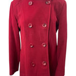 Anne Klein  Women's Red Wool  Double Breated Hooded Long Sleeve Pea Coat Jacket S Photo 0