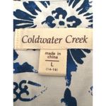 Coldwater Creek  Womens L Blue White Floral Button Up Shirt Cotton Spandex Blend Photo 3