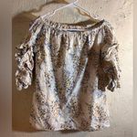 CeCe Cream Ruffled 3/4 Sleeve Blouse eyelet lined colorful floral summer casual Photo 0
