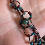 Black Metal Teal Bead Tiered Long Necklace Boho Festival Photo 1