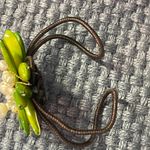 Memory Wire bracelet Boho Green and Real Pearl flower design adjustable Hippie Photo 3