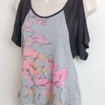 Rewind  cold shoulder floral pullover scoop neck gray pink hi low short s… Photo 1